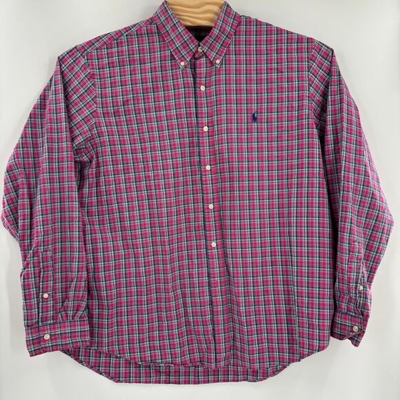 Ralph Lauren 2XL Pink Green Check Plaid Long Sleeve Button Down Shirt - Picture 4 of 5